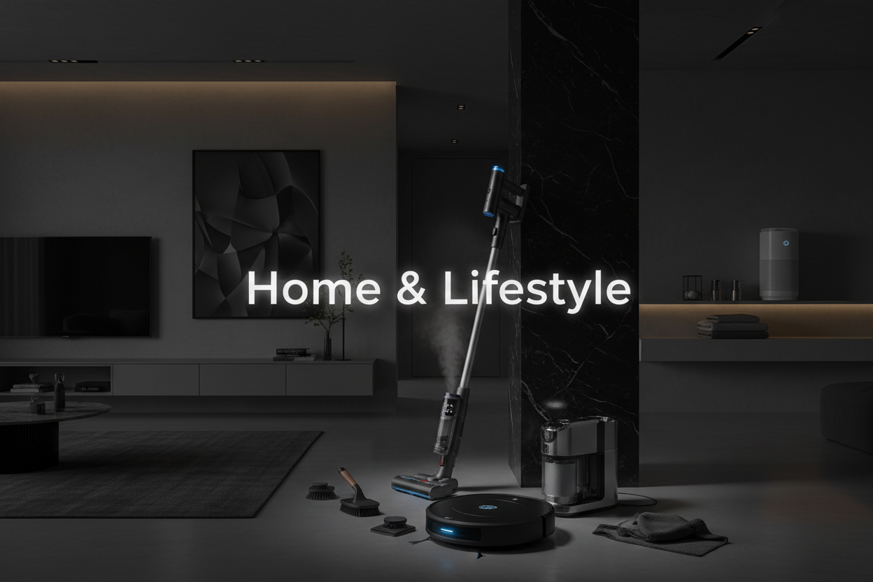show some cleaning gadgets and bring the home and lifestyle in midelle